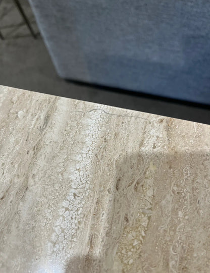 Lexington Tan Travertine Top & Brush Metal Frame "Stone Canyon" Side Table