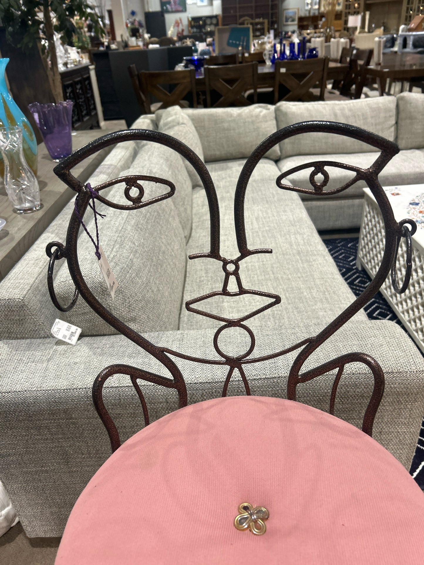 John Risley Style Pink Iron Bar Stool