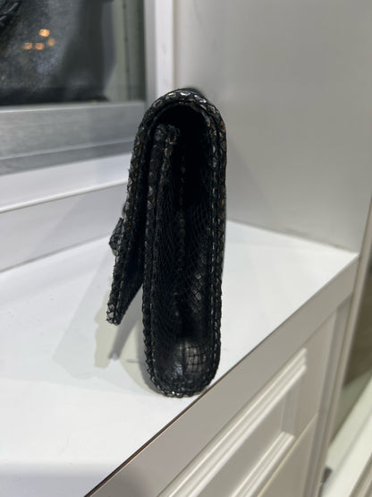 Michael Kors Gunmetal Snake Print Leather Clutch