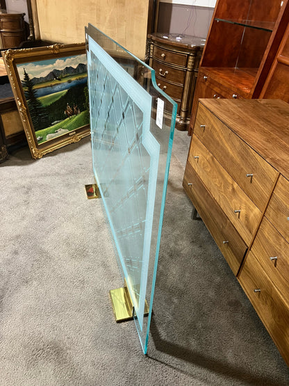 Cut Glass Fireplace Screen w/ Gold Base