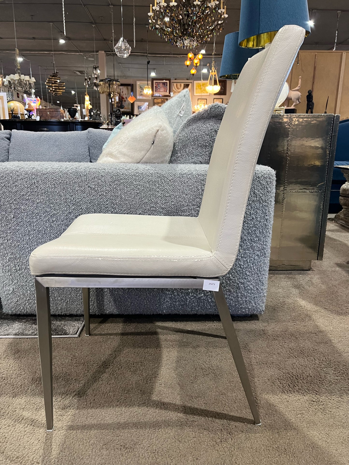 Gray Leather & Metal Frame Dining Chair