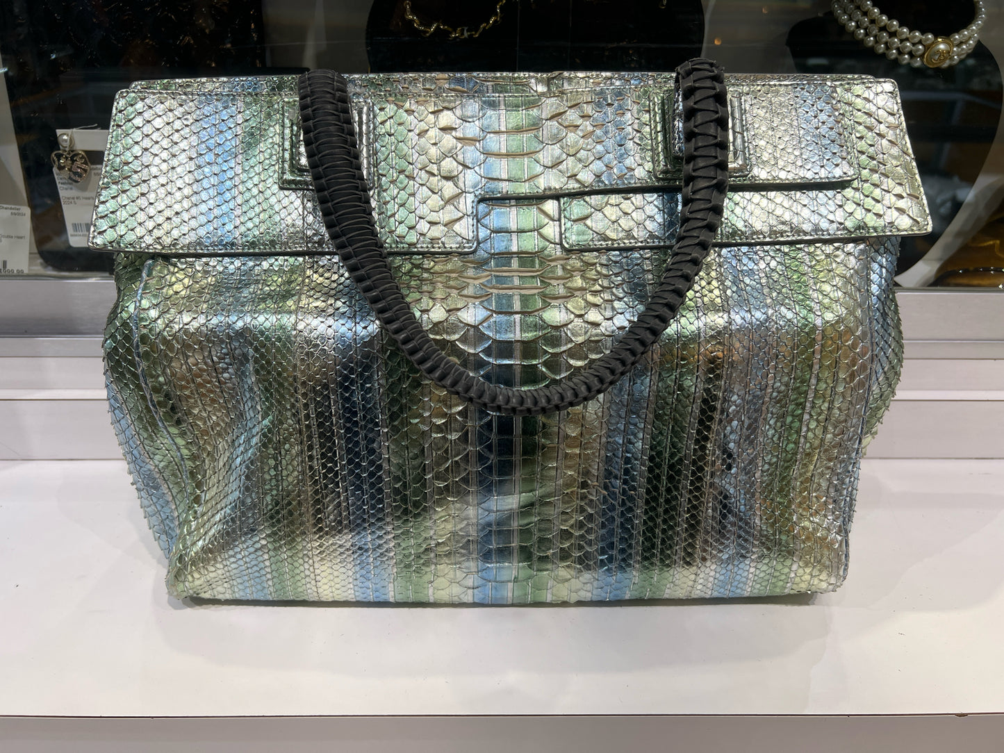 Nada Sawaya Metallic Striped Python Tote