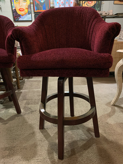 Burgundy Boucle Fabric & Wood Frame Bar Stool