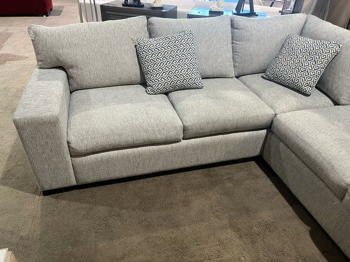 Ambiance Home Custom Tan/Gray Fabric Sectional w/ Pillows