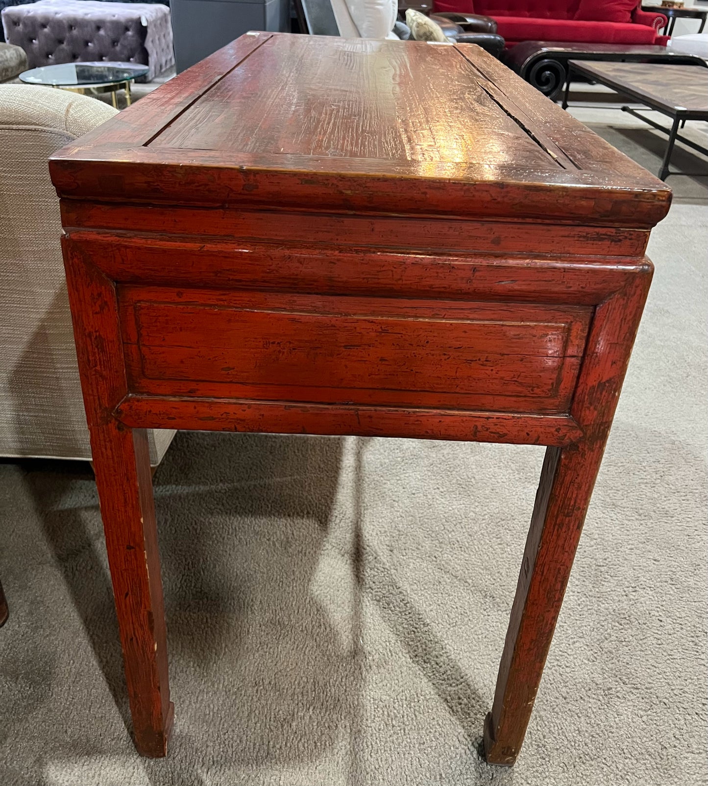 Rustic Red 3 Drawer Wood Console Table