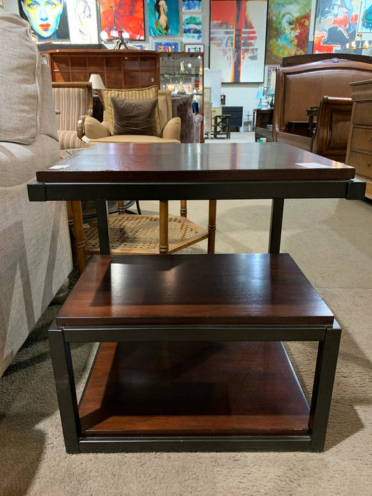 Square Three Tier Metal & Wood End Table