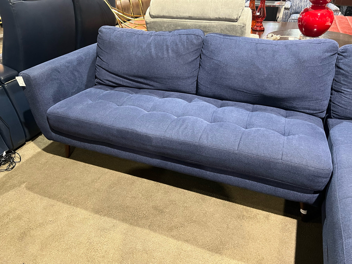 Living Spaces Blue Denim Fabric Sectional