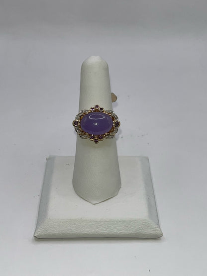 14K Yellow Gold Lavender Jade & Amethyst Ring