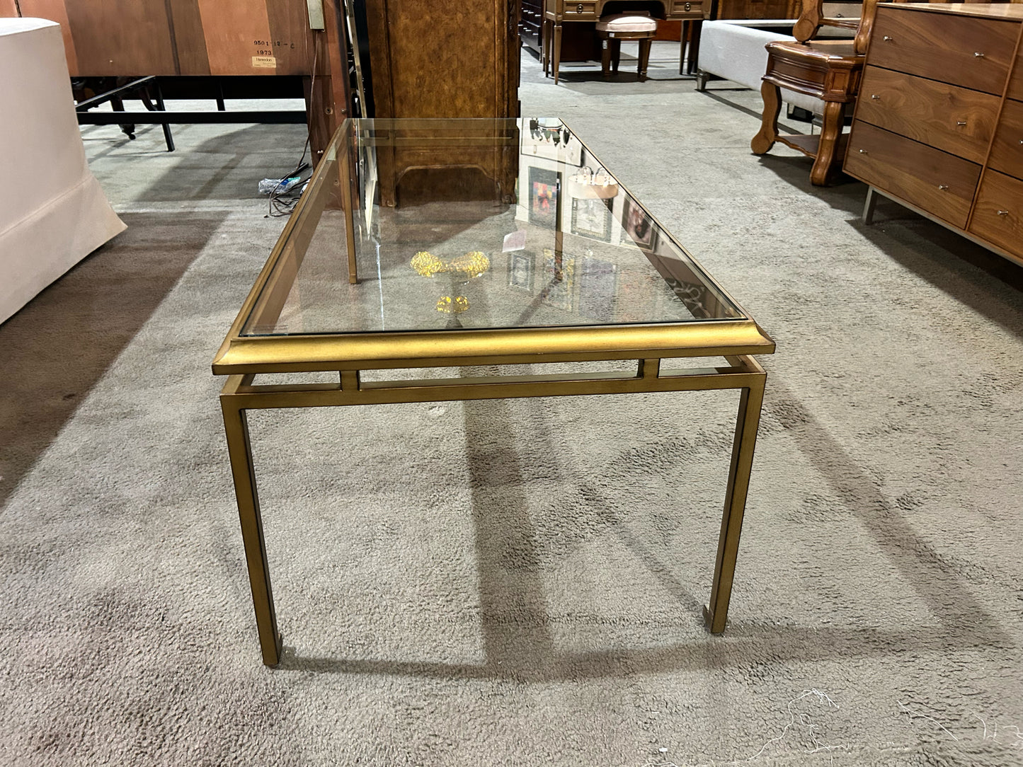 Ethan Allen Gold Glass Top & Metal Frame Coffee Table