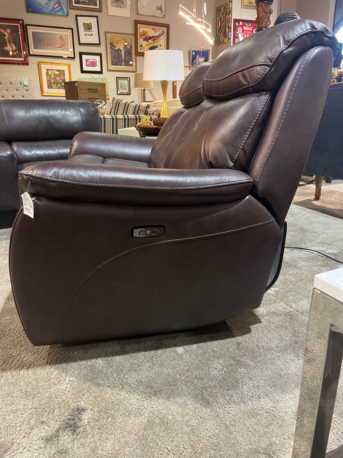 Brown Electric Reclining Leather Loveseat