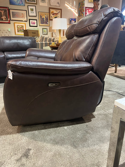 Brown Electric Reclining Leather Loveseat