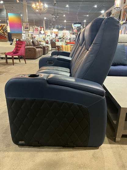 Octane Black & Blue Diamond Tufted Leather  Electric Reclining "Azure" Loveseat