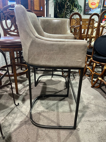Restoration Hardware Brown Leather & Metal Frame "Emery" Bar Stool