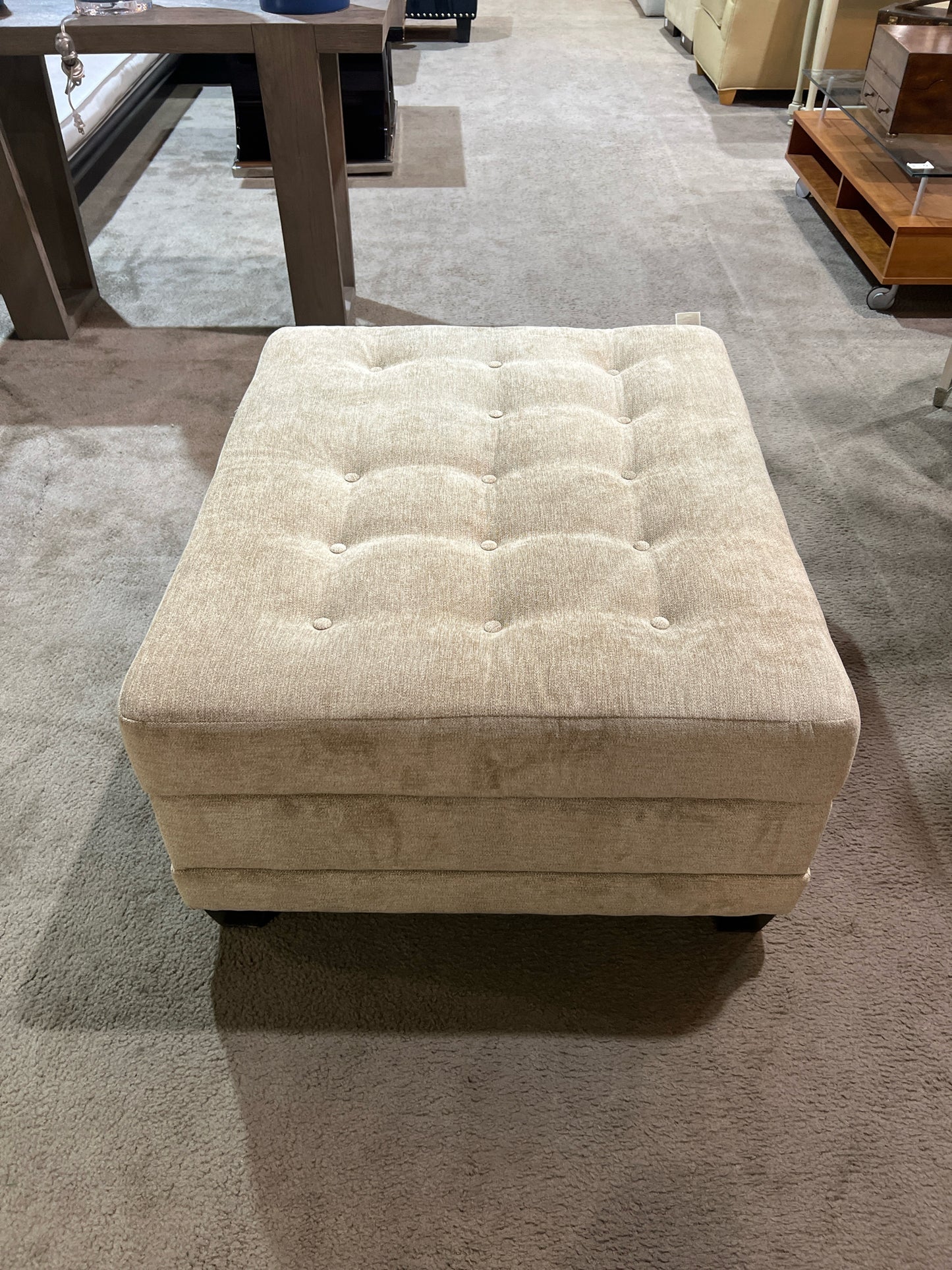 2019 Custom Made Omnia Fabric Beige Tufted Ottoman