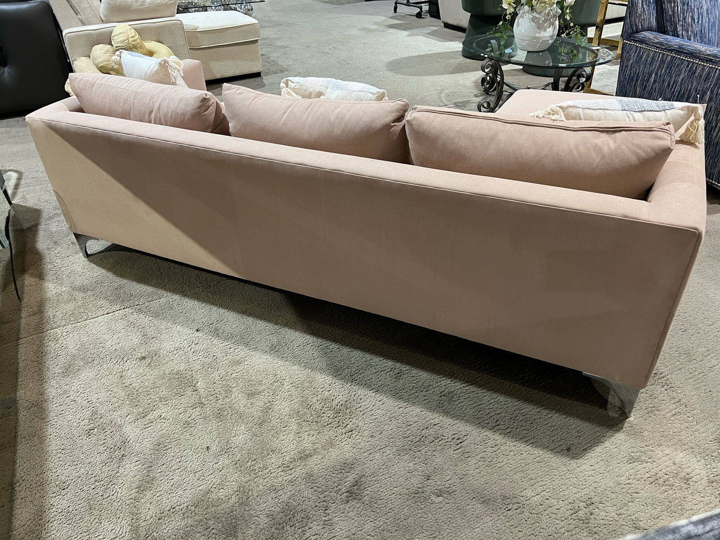 Rose Fabric & Chrome 85"' Sectional
