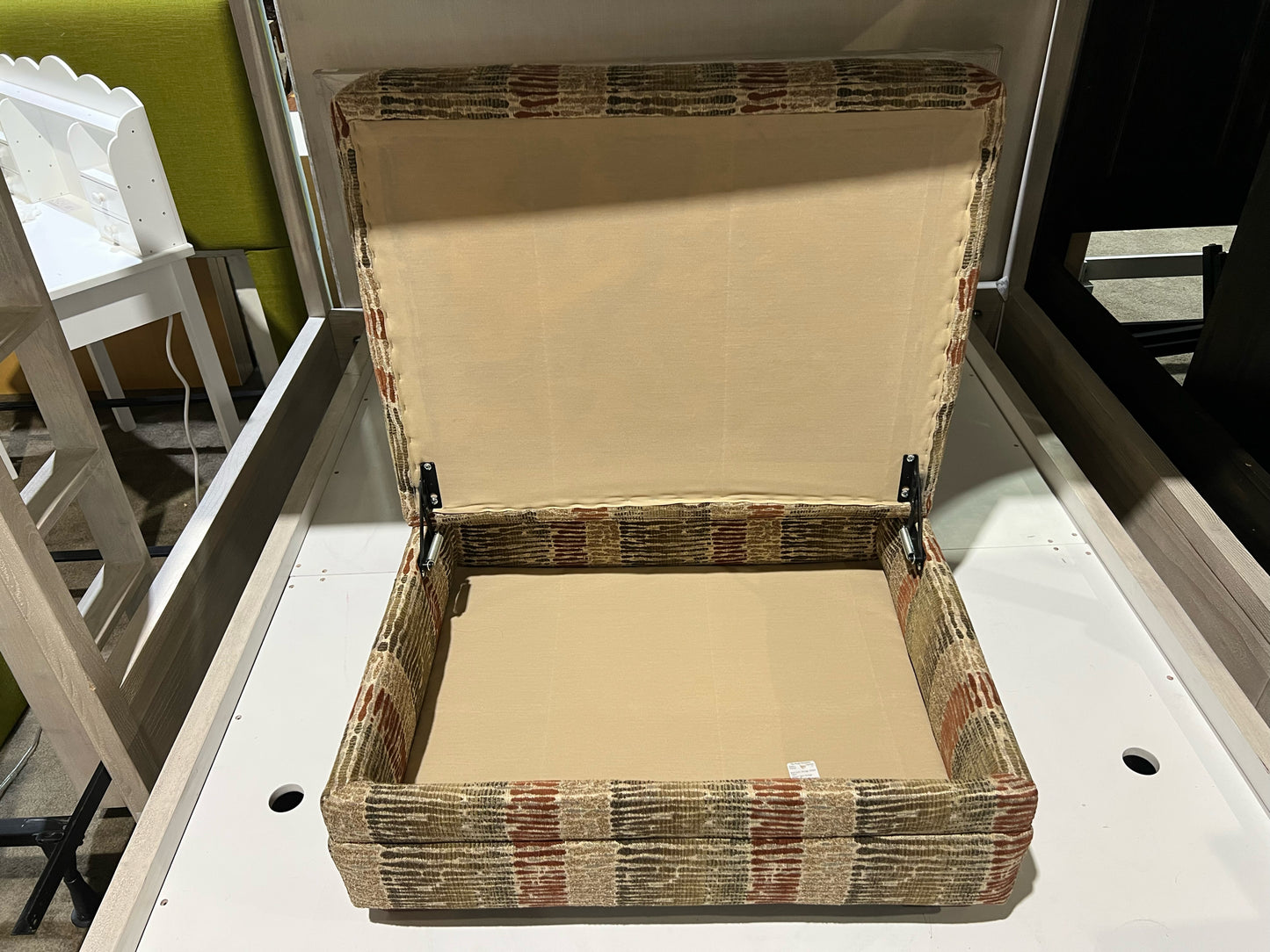 Multi Color Striped Fabric Storage Ottoman