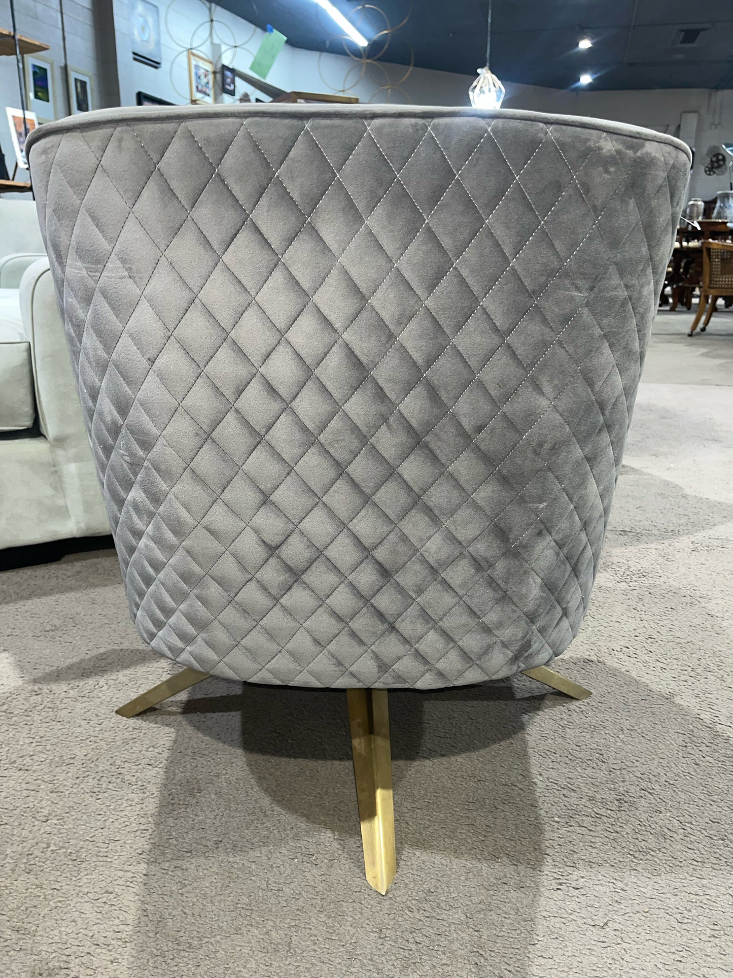 Houzz Gray Diamond Tufted Velvet Swivel Chair