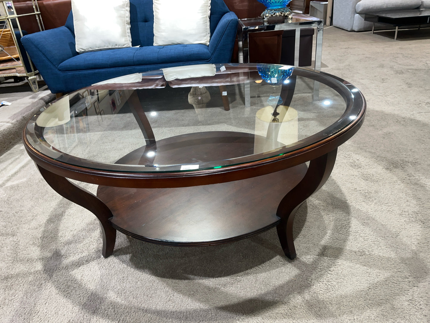 Ethan Allen Round Glass Top Coffee Table