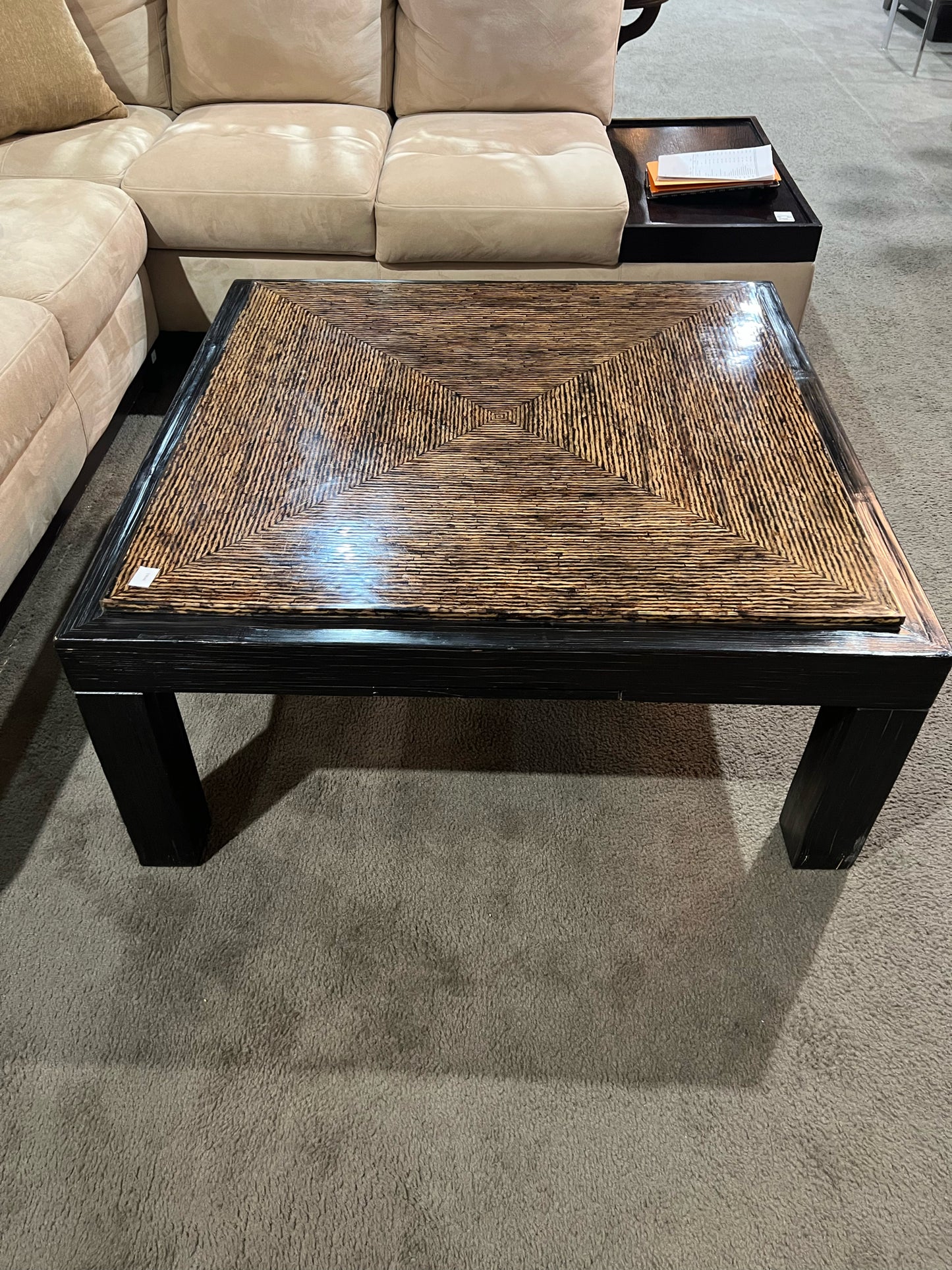 Medium Faux Bamboo Resin Top Wood Coffee Table