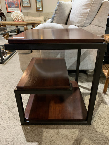 Square Three Tier Metal & Wood End Table