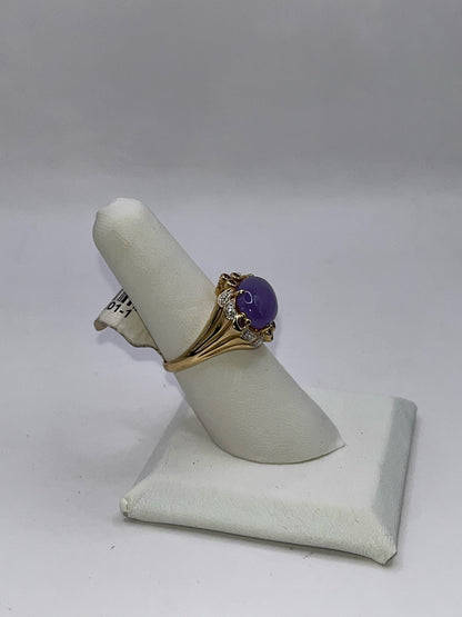 14K Yellow Gold Lavender Jade & Amethyst Ring