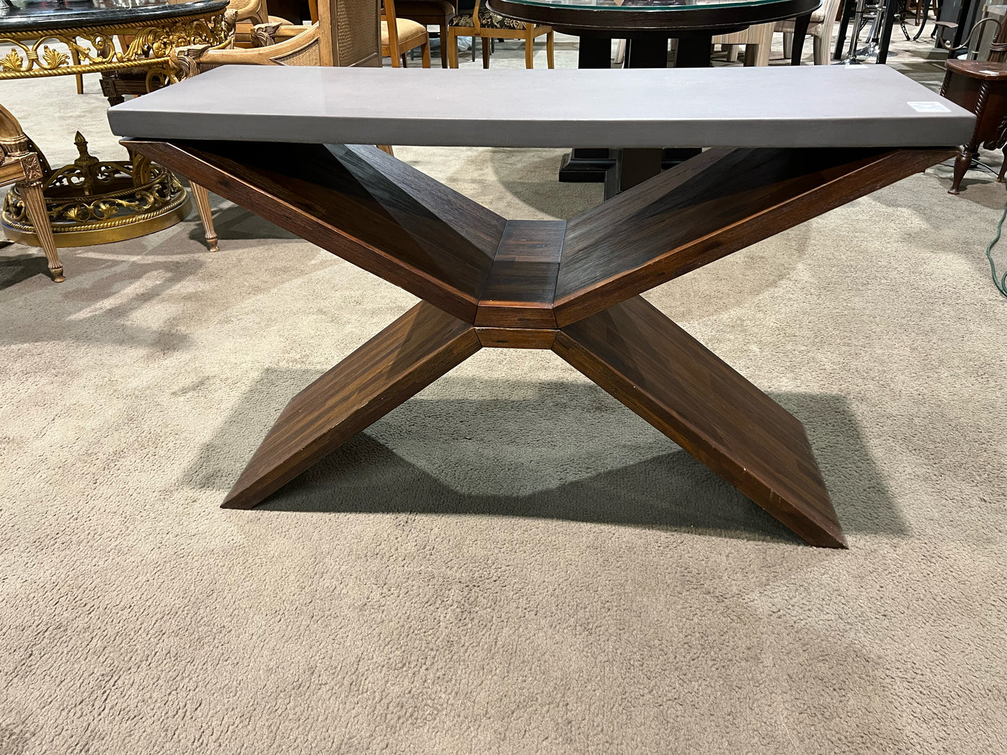 AS IS SunPan Gray Concrete Top & Wood Base "Vixen" Console Table