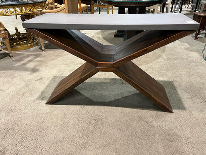 AS IS SunPan Gray Concrete Top & Wood Base "Vixen" Console Table
