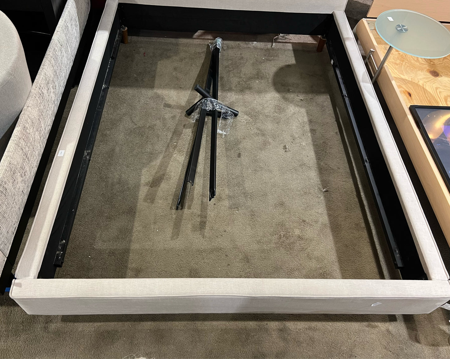 Living Spaces Tan Fabric Queen Size Bed