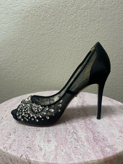 Badgley & Mischka Black Crystal Peeptoe Heels