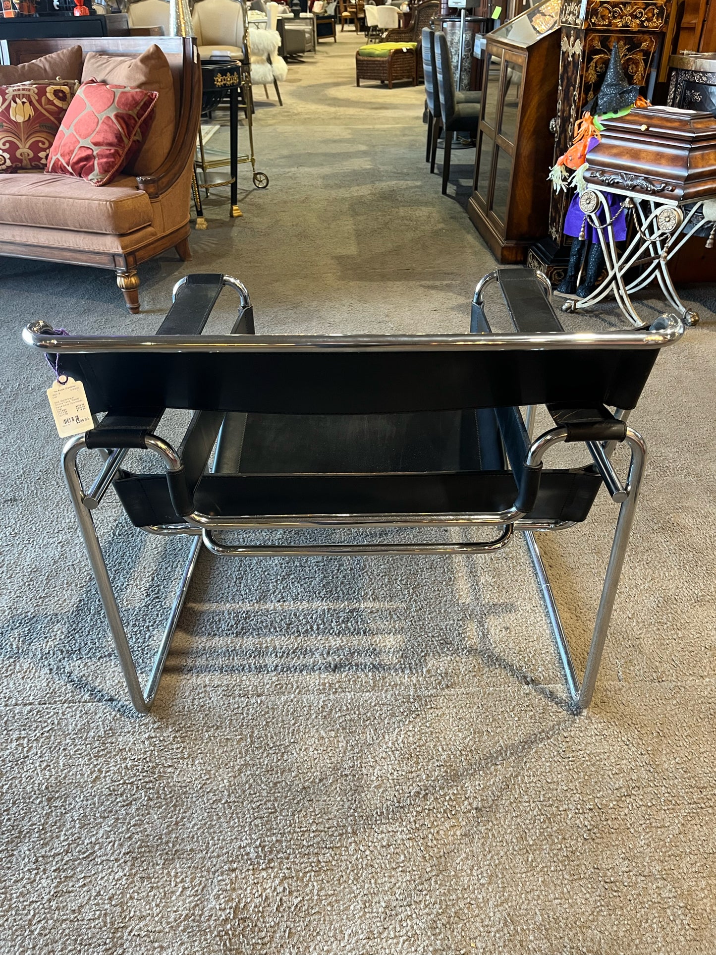 Black Leather & Chrome Frame Marcel Breuer Style Wassily Chair