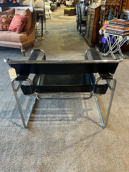 Black Leather & Chrome Frame Marcel Breuer Style Wassily Chair
