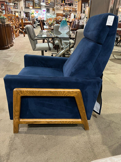 Albany Industries Blue Fabric & Wood Trim MCM "Adele" Recliner