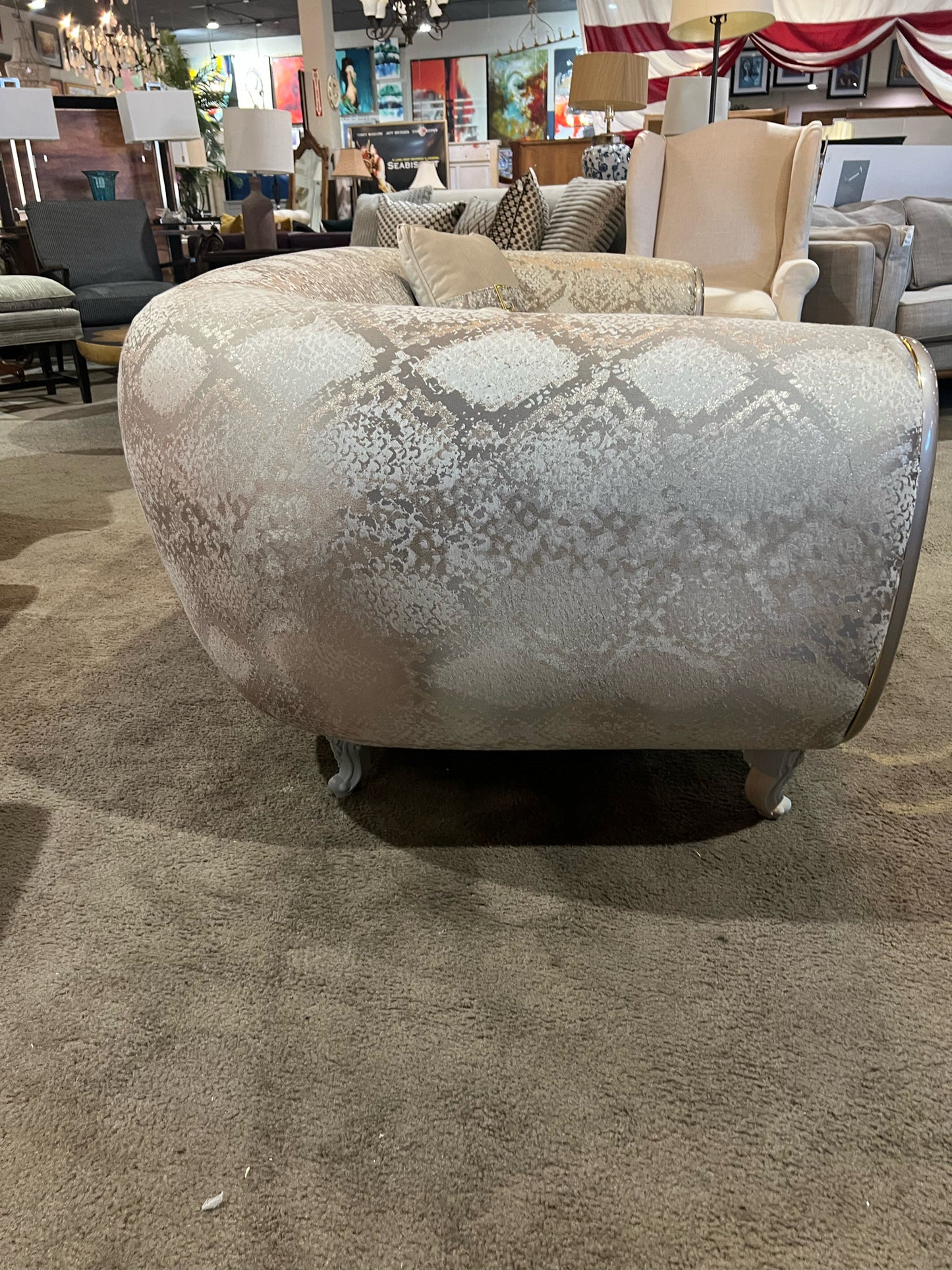 Low Custom Snakeskin Fabric Loveseat Set