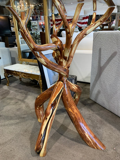 Handcrafted Live Tree & Glass Top Table