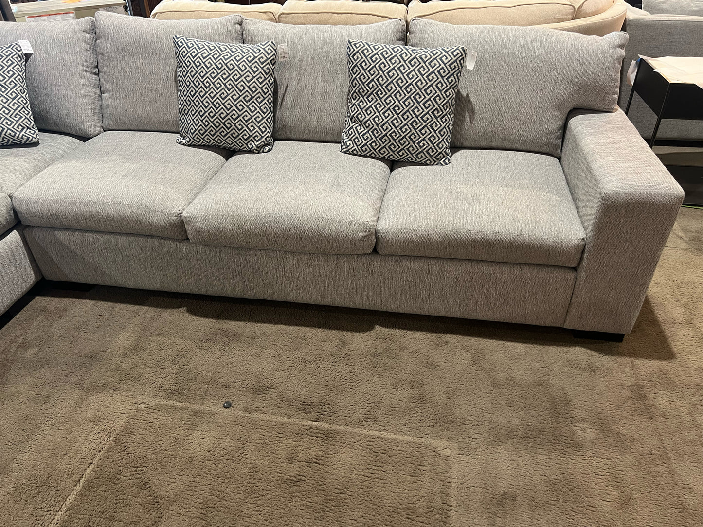 Ambiance Home Custom Tan/Gray Fabric Sectional w/ Pillows