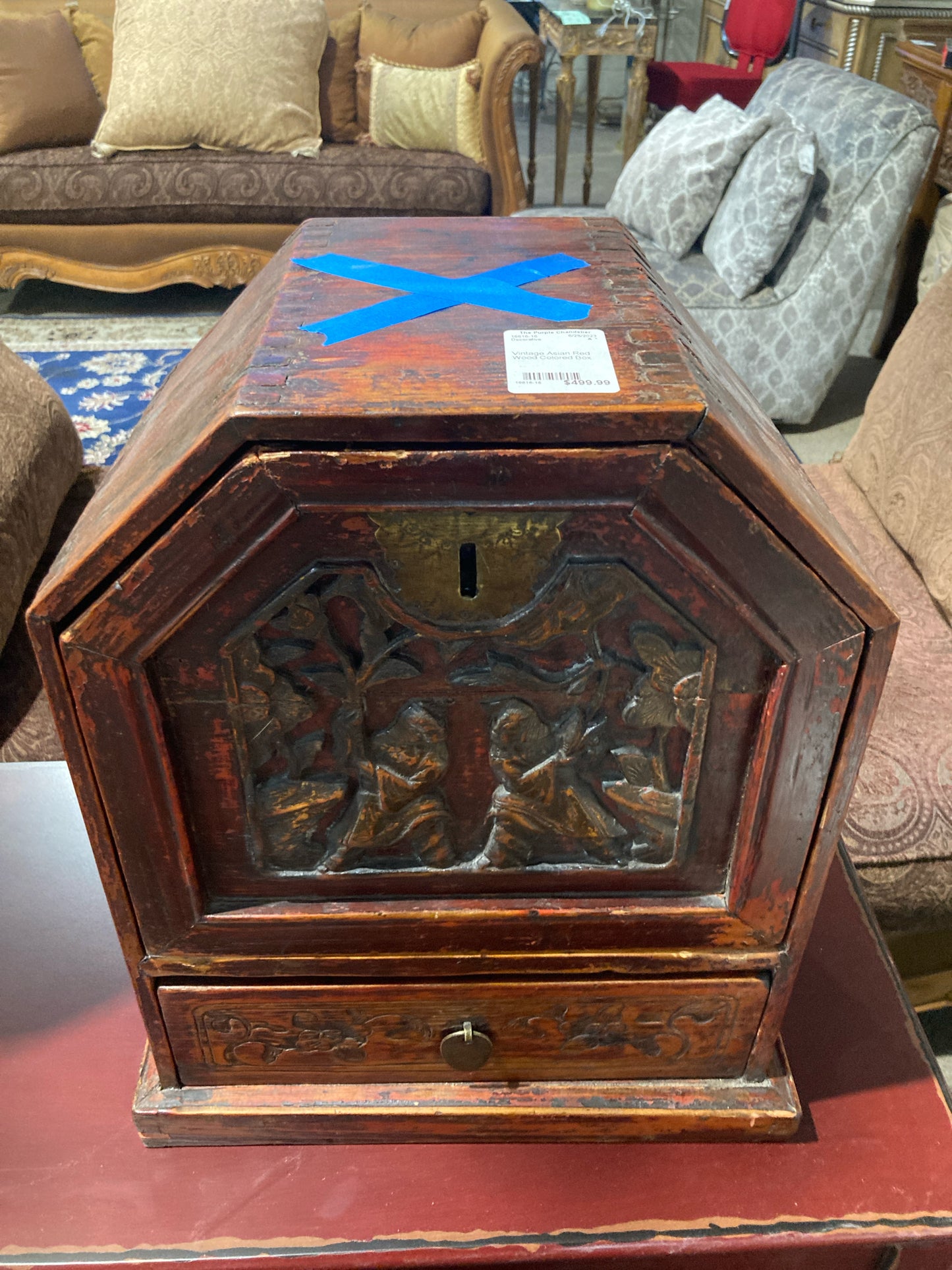 Vintage Asian Red Wood Box