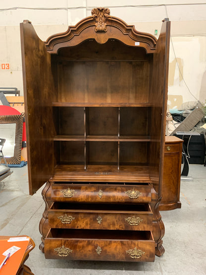 1980's Henredon 3 Drawer 2 Door Wood Louis XV French Provincial Armoire