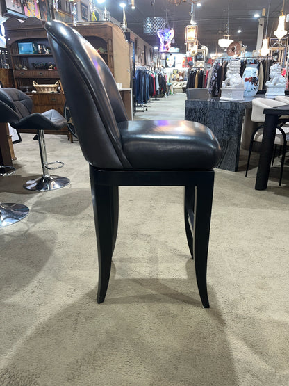 A. Rudin Black Leather & Wood Frame Bar Stool
