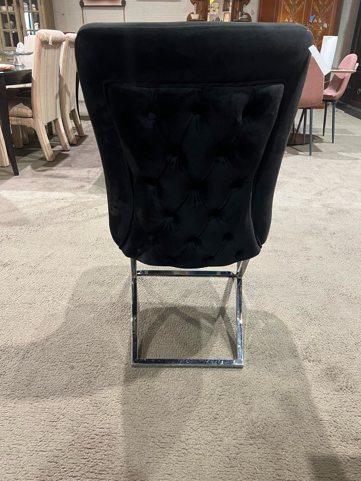 Table & Chairs Black Mahogany Wood & Velvet
