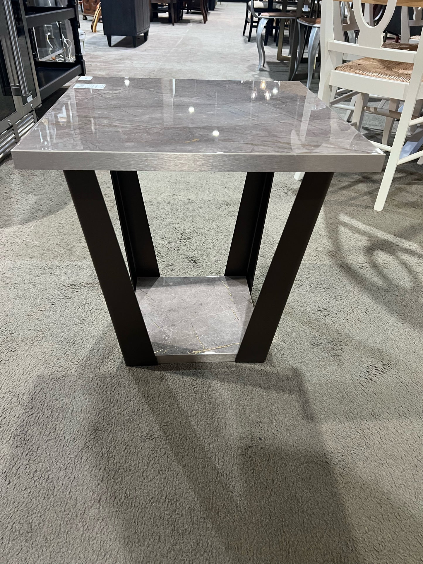 Black Metal & Faux Stone End Table