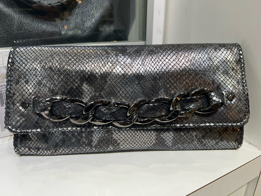 Michael Kors Gunmetal Snake Print Leather Clutch