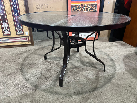 Black Wrought Iron Frame & Glass Top Patio Table