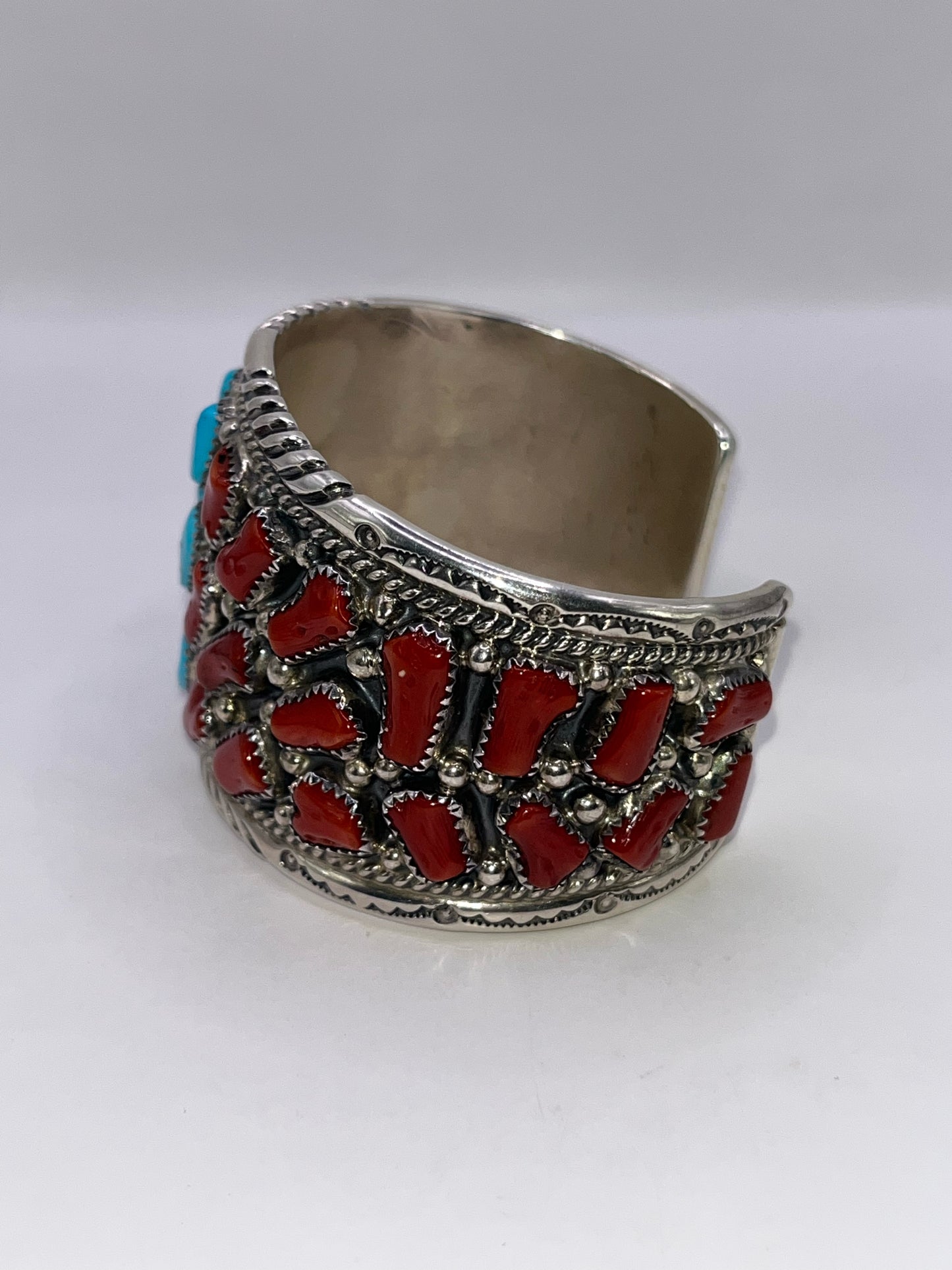 Tommy Moore 925 Sterling Silver Turquoise & Coral Bracelet