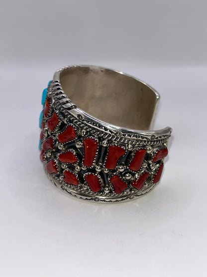 Tommy Moore 925 Sterling Silver Turquoise & Coral Bracelet