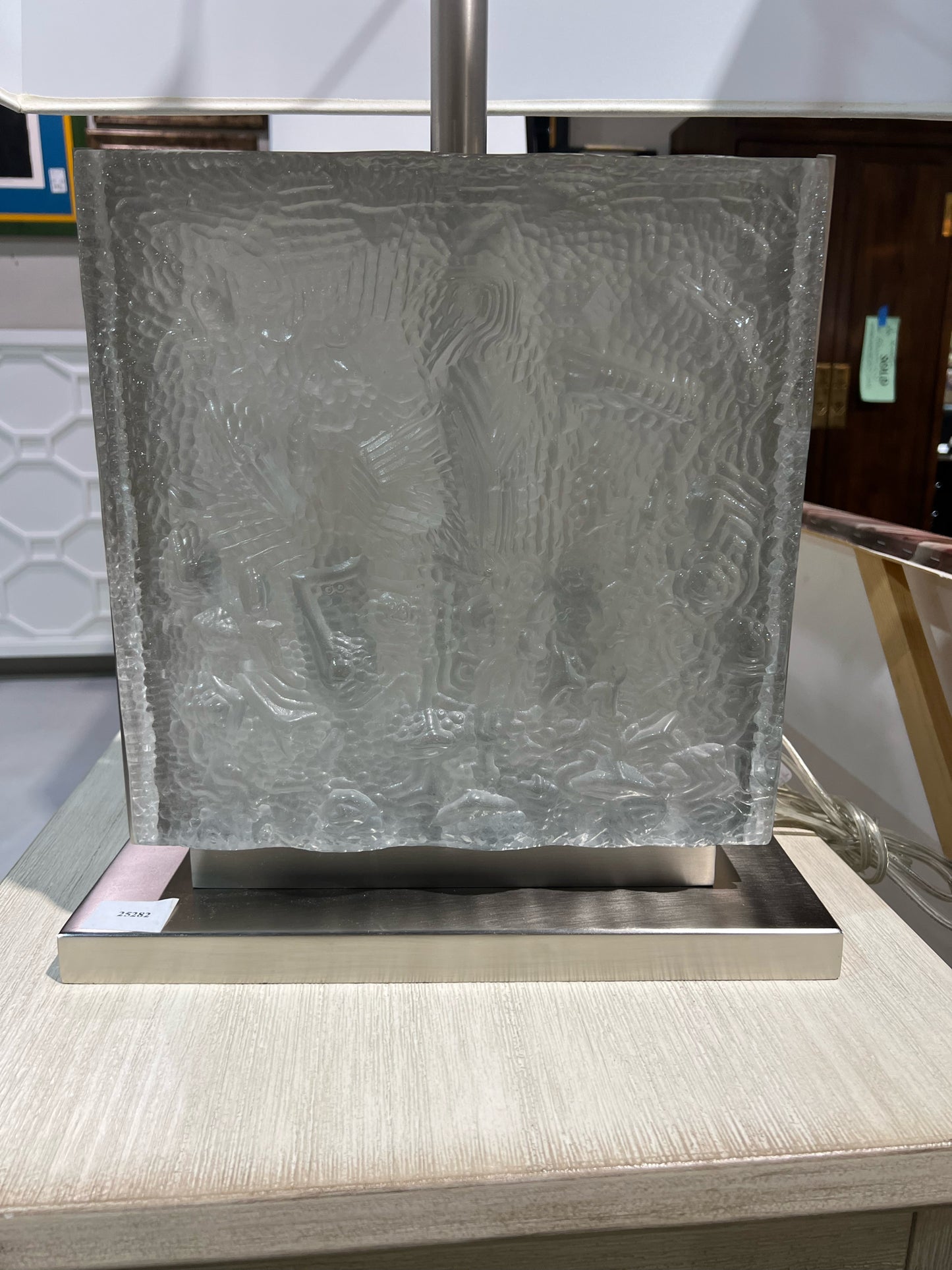 Silver Lalique Style Frosted Glass Table