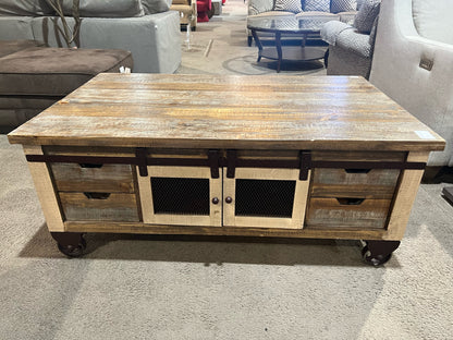 World Market Doublesided 4 Drawer Farmhouse Style Coffee Table on Wheels