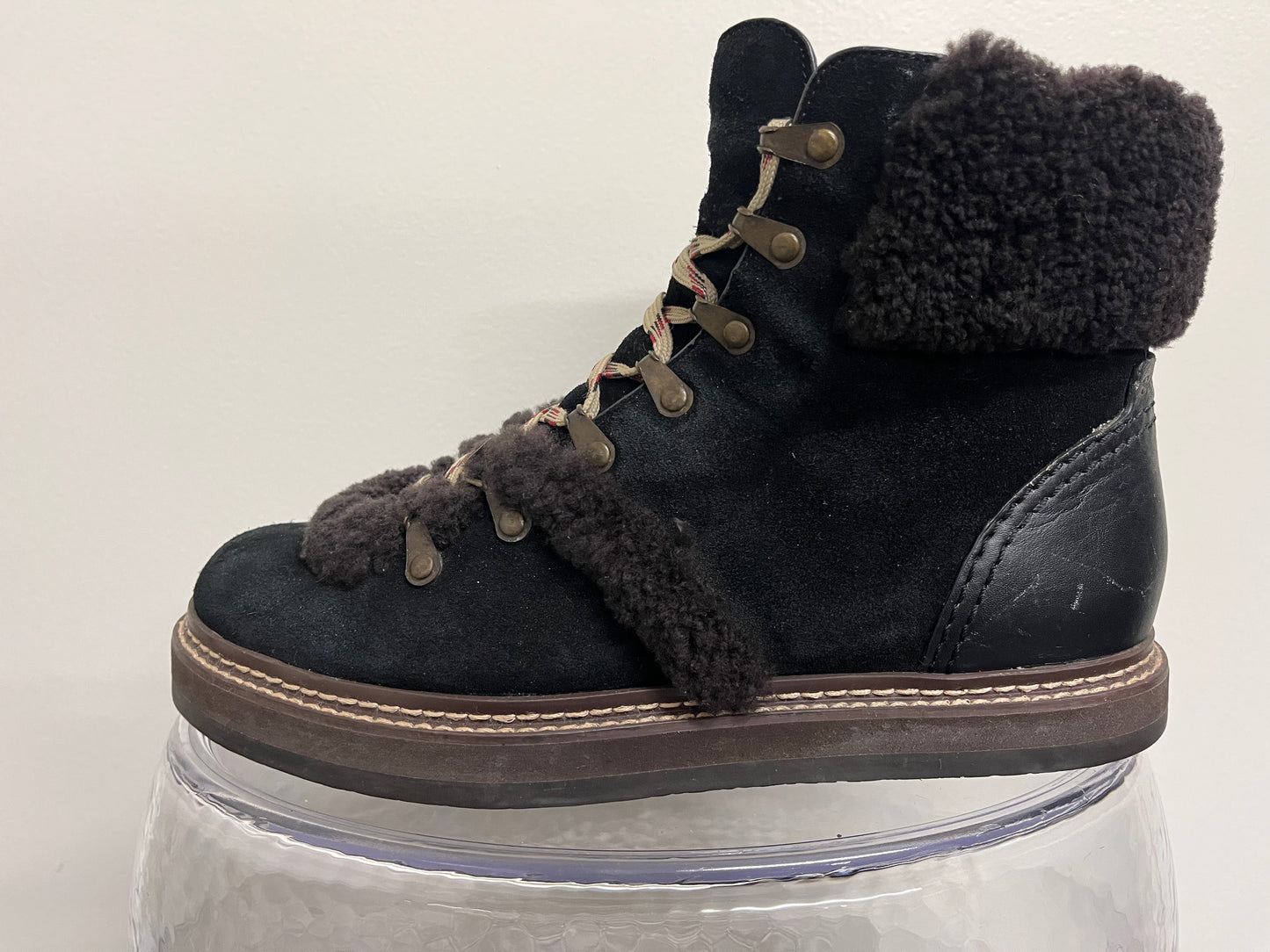 See By Chloe Black Suede Fur Trim Boots