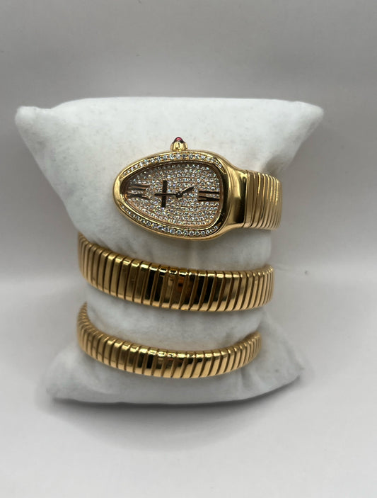 Bulgari 18K Rose Gold & Diamond Pave Dial "Serpenti" Watch