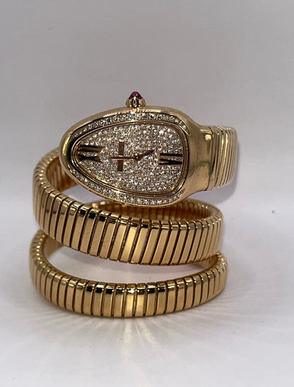 Bulgari 18K Rose Gold & Diamond Pave Dial "Serpenti" Watch