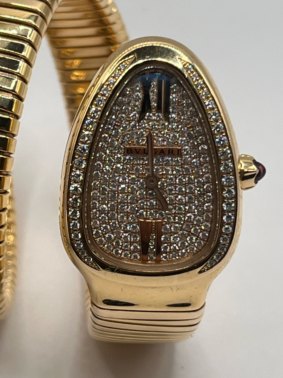 Bulgari 18K Rose Gold & Diamond Pave Dial "Serpenti" Watch